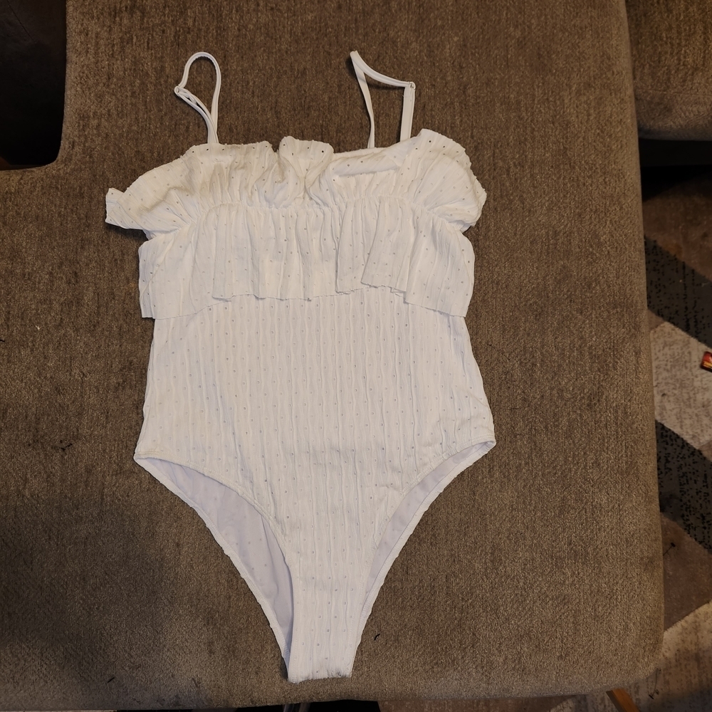 White Ruffled Womens One Piece Swimsuit